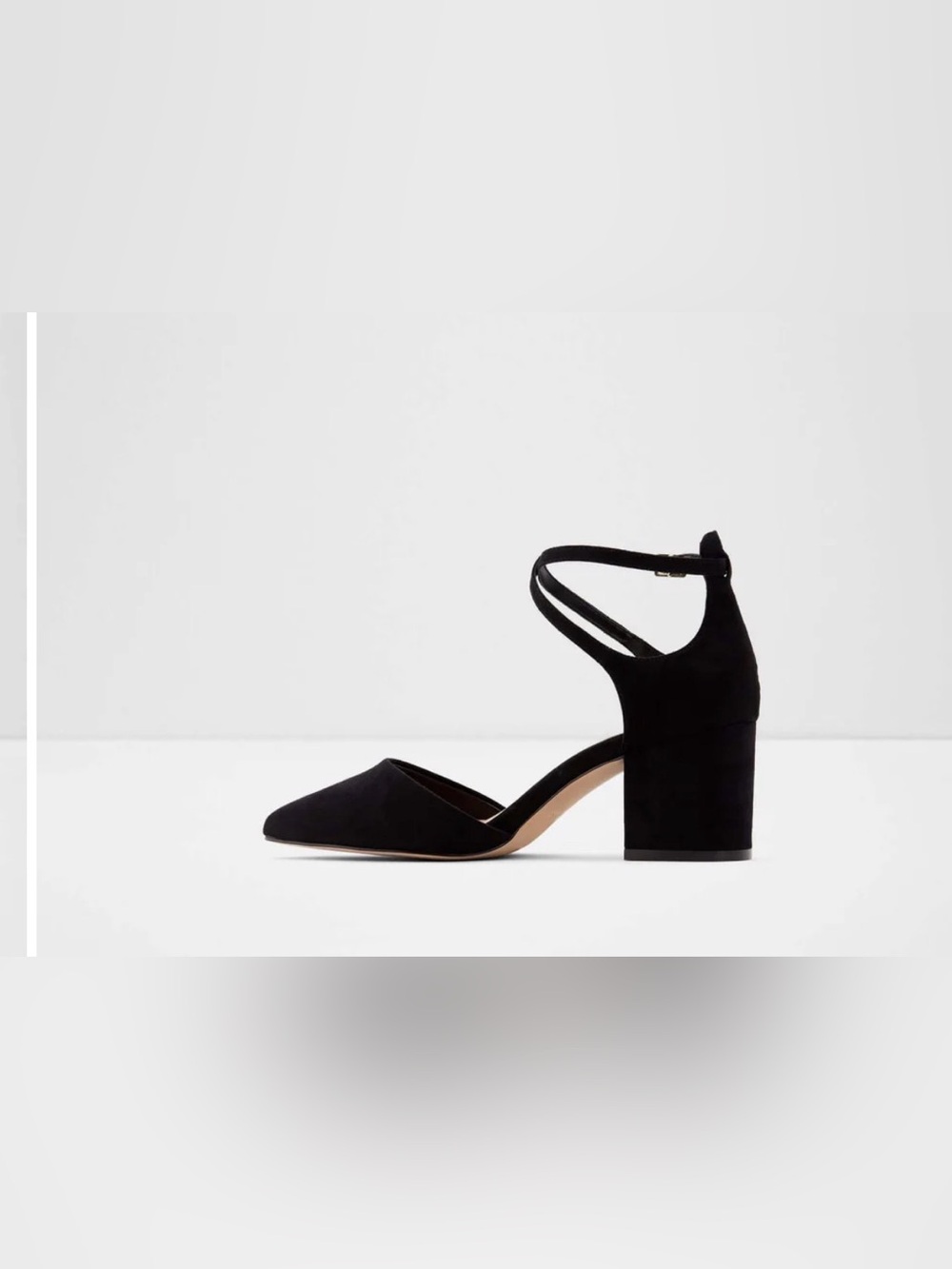 Black Suede Block Heel Ankle Strap Pumps - Women